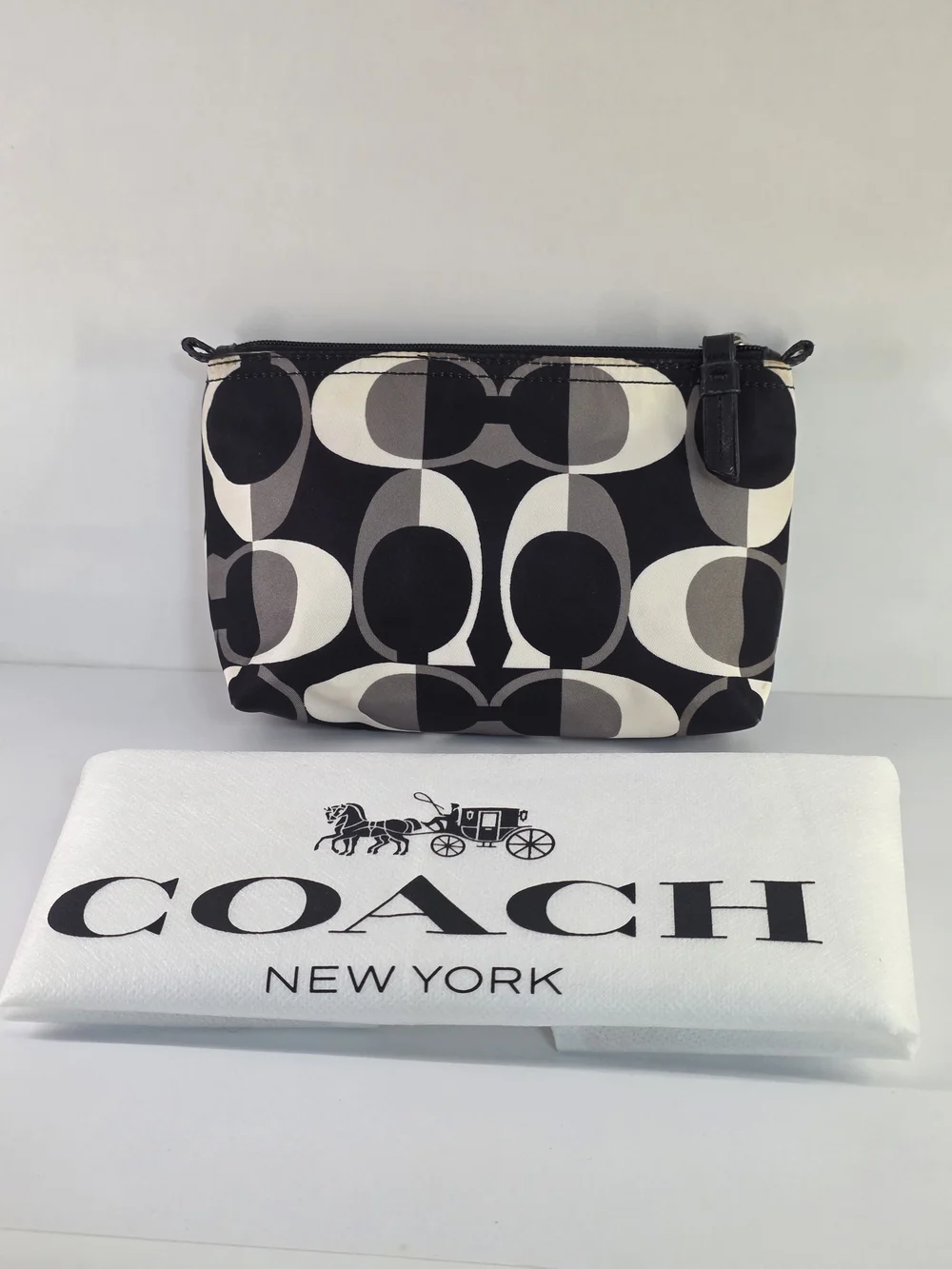 COACH Black & Gray Signature Cosmetic Pouch